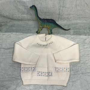Poúla Vintage Toddler Cream Knit with Pink & Blue Floral Ditsy Accents Sweater